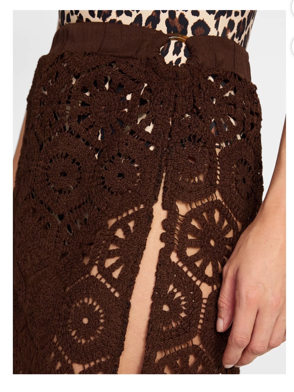 Time and Tru Brown Crochet Swim Cover Up Skirt Side Slit NWT Small - Picture 3 of 9